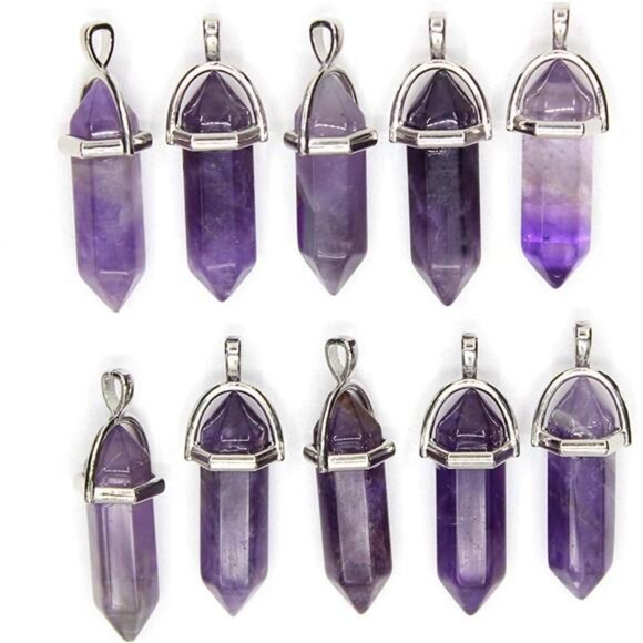 Wholesale Natural Amethyst Crystal Pendant 10 PCS Hexagonal Healing Reiki Quartz - Picture 1 of 8